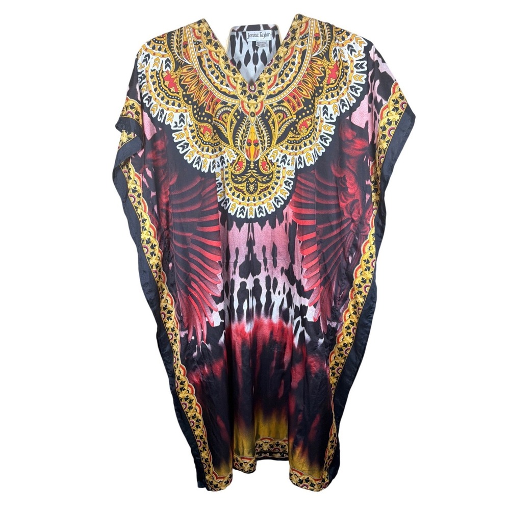 Jessica Taylor Womens Dashiki Kaftan Red Black Gold Boho Tunic One Size Lounger